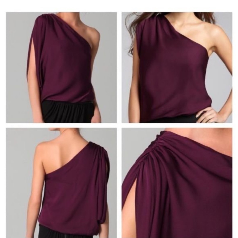 NWT - “ALICE + OLIVIA” PLUM ONE SHOULDER "HANNAH" SILK TOP-SIZE S